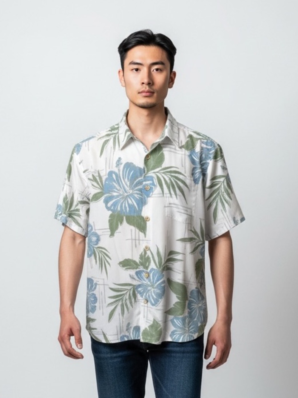 EUC Quicksilver Waterman Blue Floral Shirt Size XL